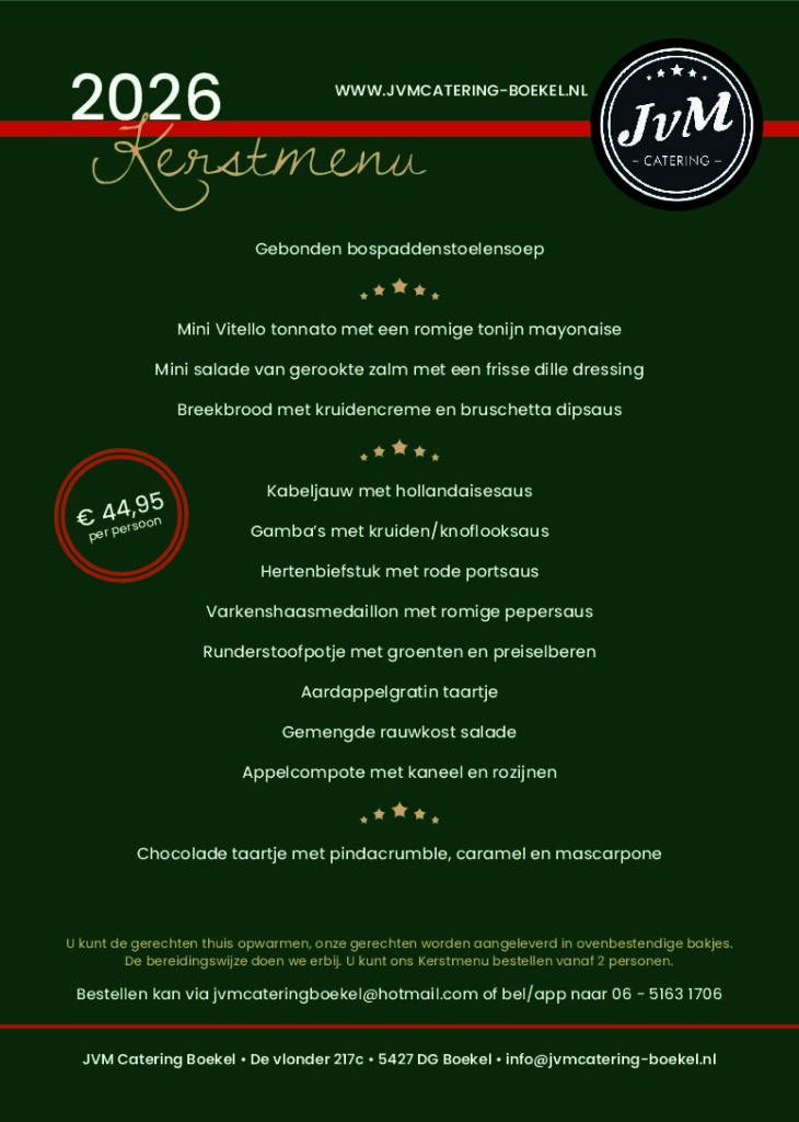 Kerstmenu 2026 van JVM Catering Boekel